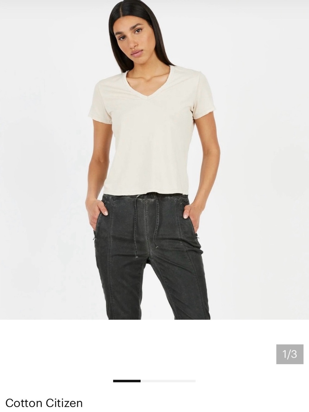 Cotton Citizen Women's V-Neck Tee in Cream